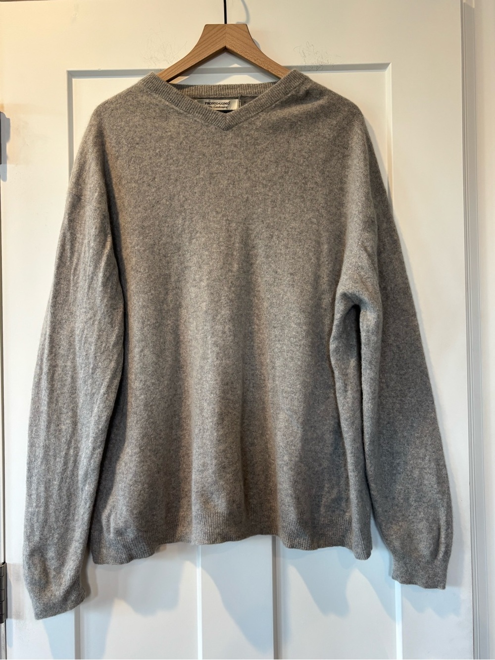 Pronto Uomo Men's V-Neck Sweater 100% Cashmere Heather Gray 3X